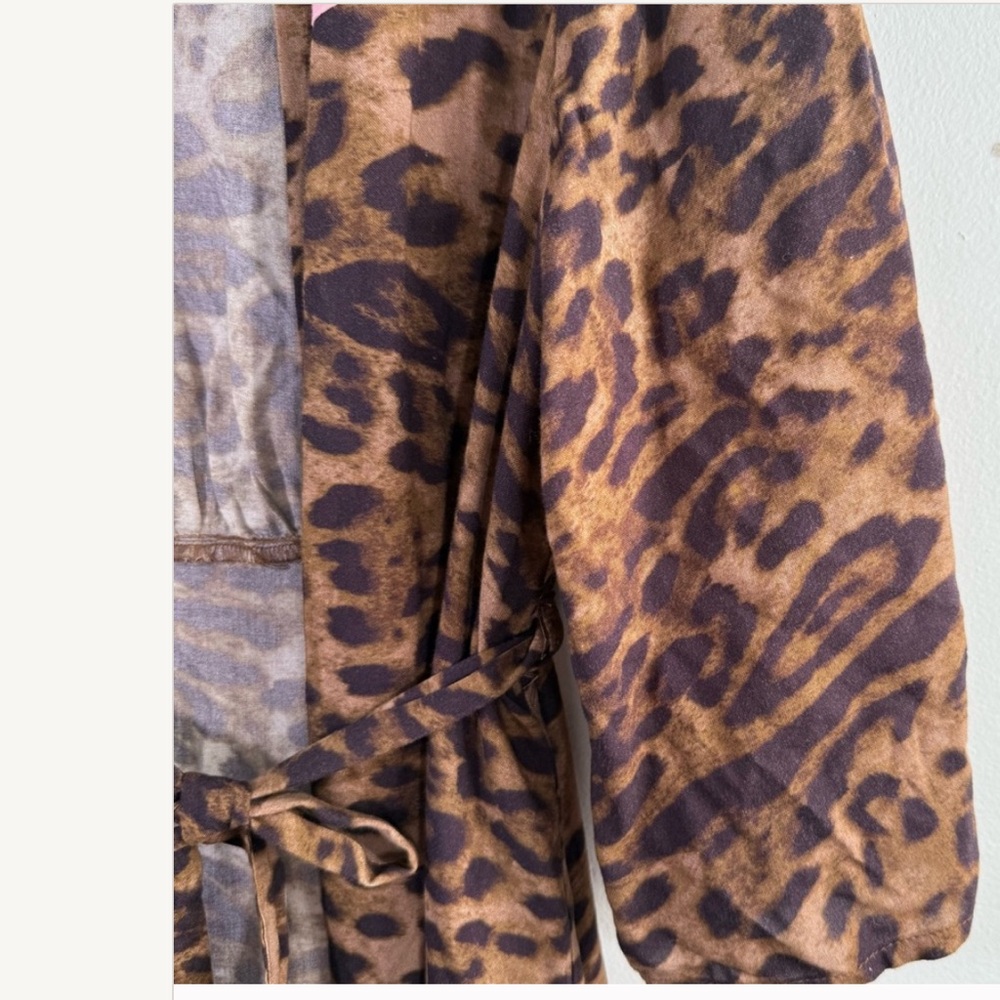 Free People x NFC Leopard Stripe Belt Waist Tie Duster Kimono Maxi One Size - Picture 12 of 12